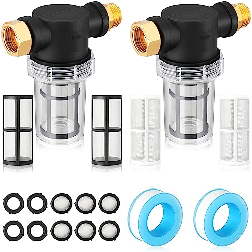 Retisee Washing Machine Water Filter Water Hose Filter Sediment Filter Inline Water Filter for Hose Garden Hose Filter Pressure Washer Filter Sediment Buster with 40 Mesh 100 Mesh Screen(2 Sets)